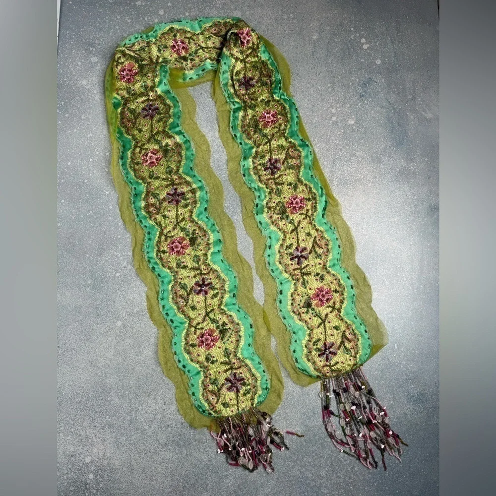 Pazuki Jeweled Embellished Scarf - 100% Silk, Made in London